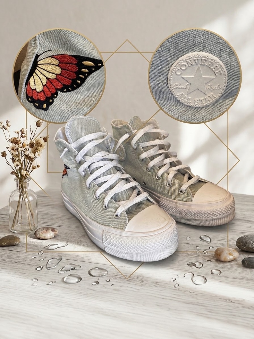 Converse Womens High-Top Sneakers in Light Gray with Multicolor Butterfly
